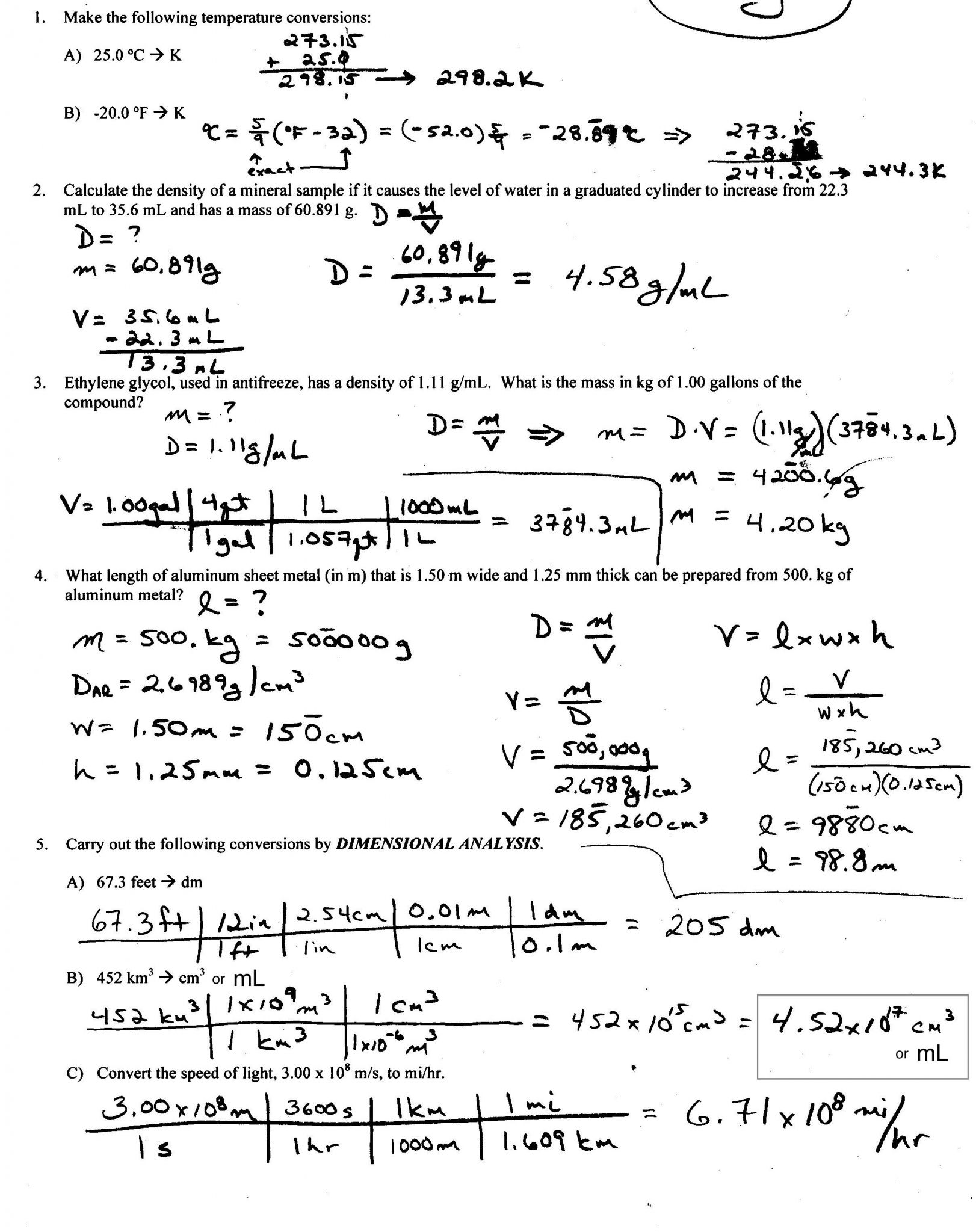 Density Calculations Worksheet Answers Briefencounters