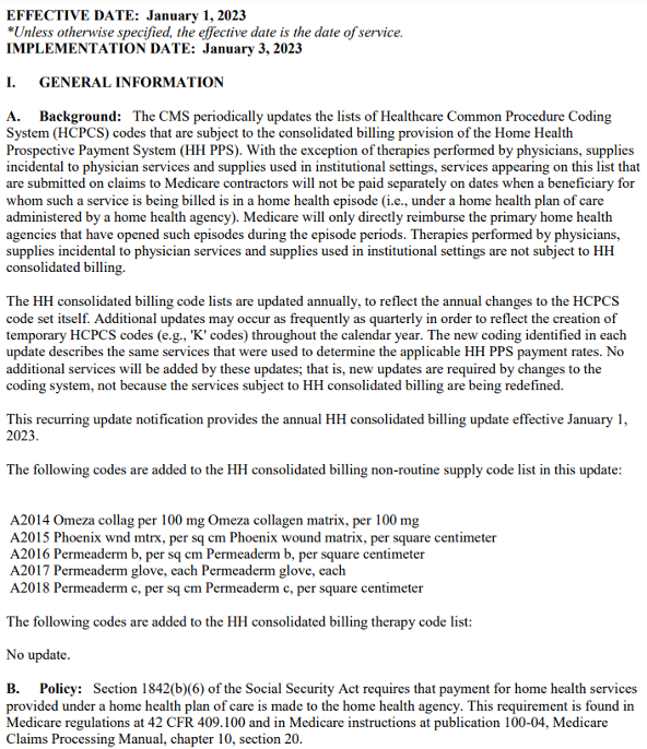 Annual Update of Healthcare Common Procedure Coding System (HCPCS