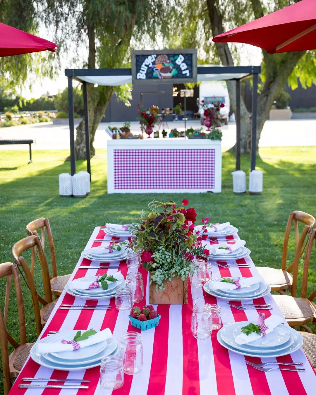 Spade Stripe Red/White Linen Rental Bright Rentals