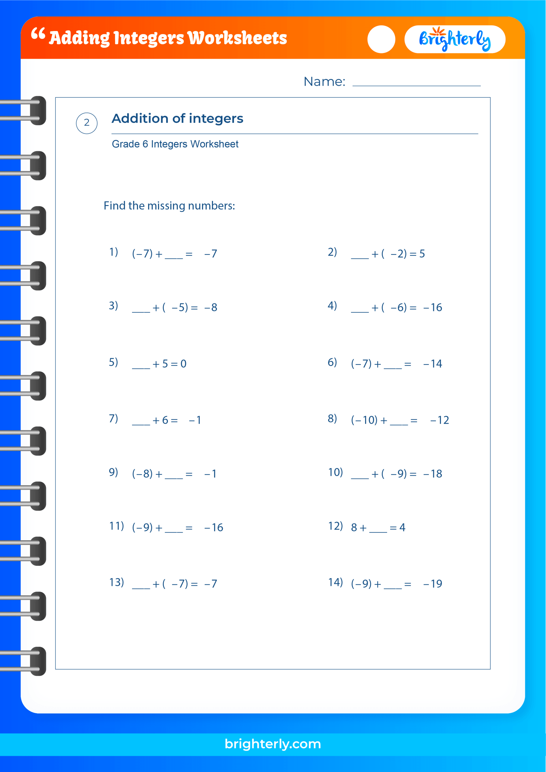 Free Printable Adding Integers Worksheets [PDFs] Brighterly