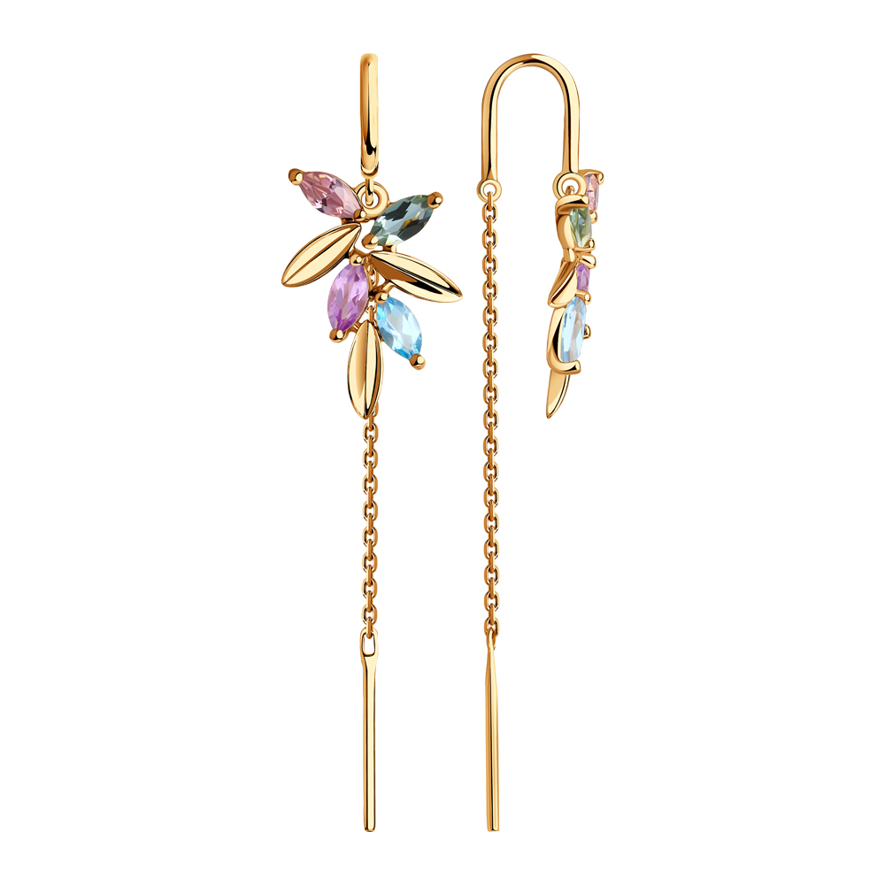 Ohrringe Durchzieher aus Gold 585 mit multicolor Edelsteinmix Brilliant Emotions