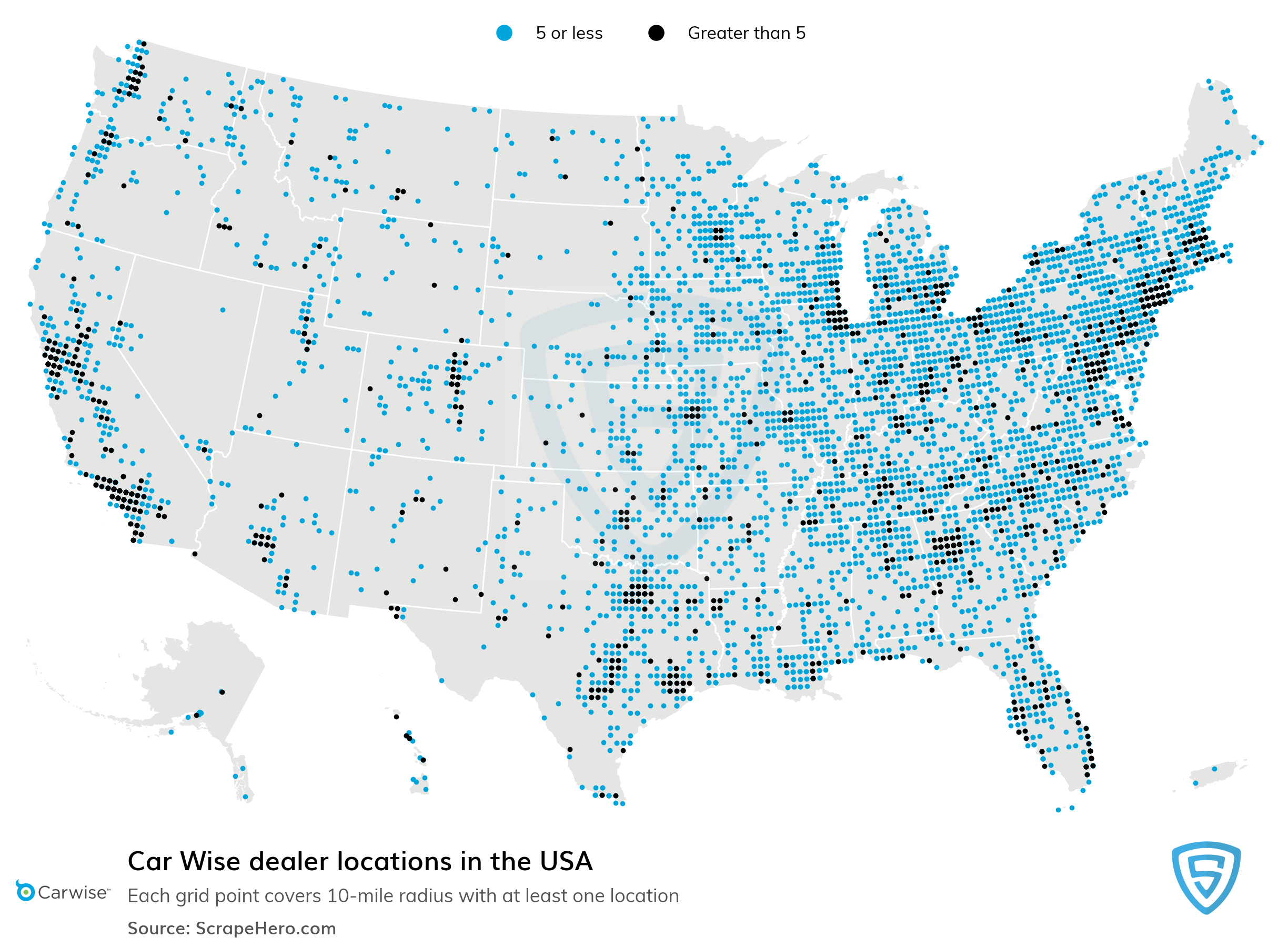 Map Of All 25,696 Car Wise Locations In The US By State Brilliant Maps