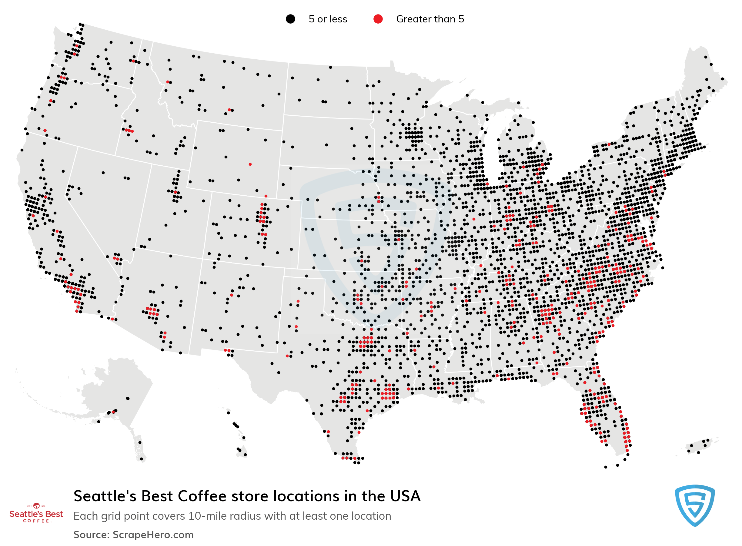 Map Of All 12,360 Seattle's Best Coffee Locations In The US By State