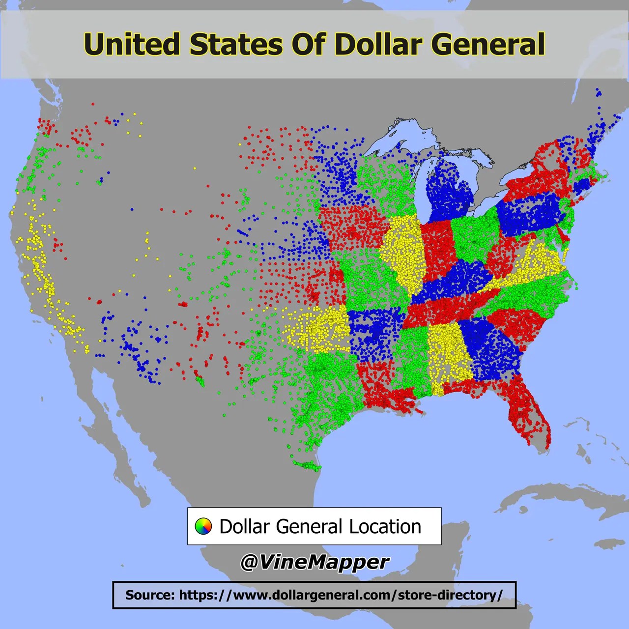 Map Of All 20,039 Dollar General Locations In The US By State(02)