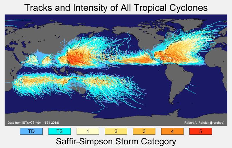 No Hurricane or Typhoon Has Ever Crossed The Equator Map