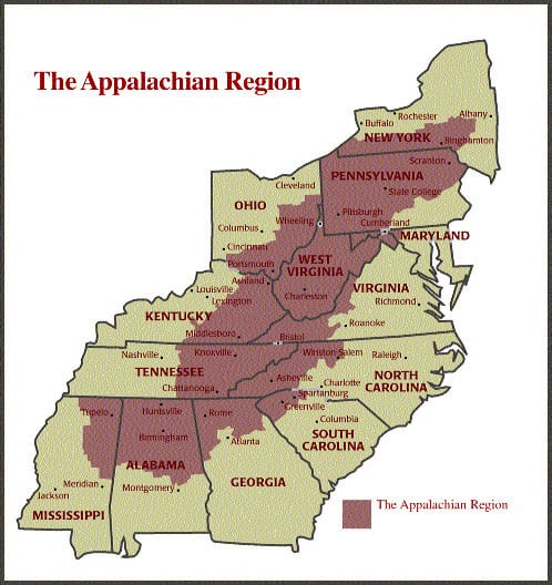 Map Of Appalachia Counties Map Of Appalachia Counties