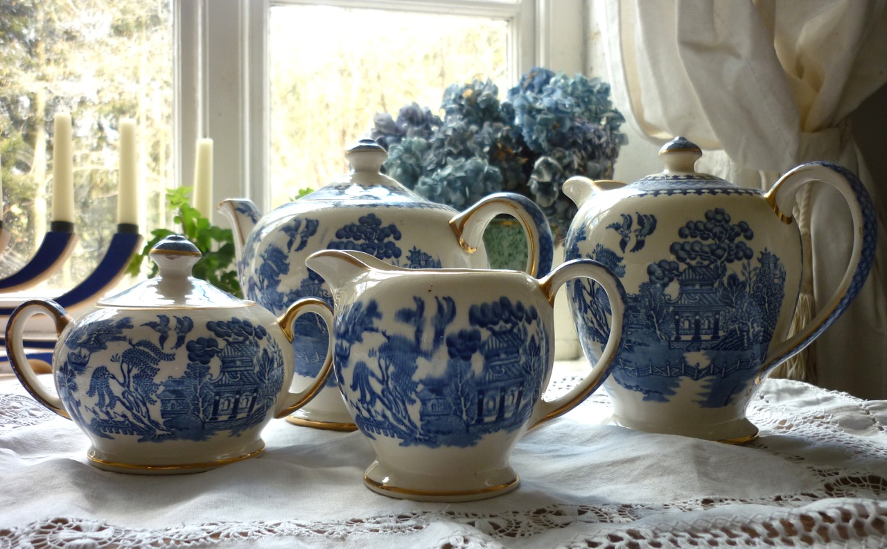 Antique Blue And White Tea Set Antique Poster