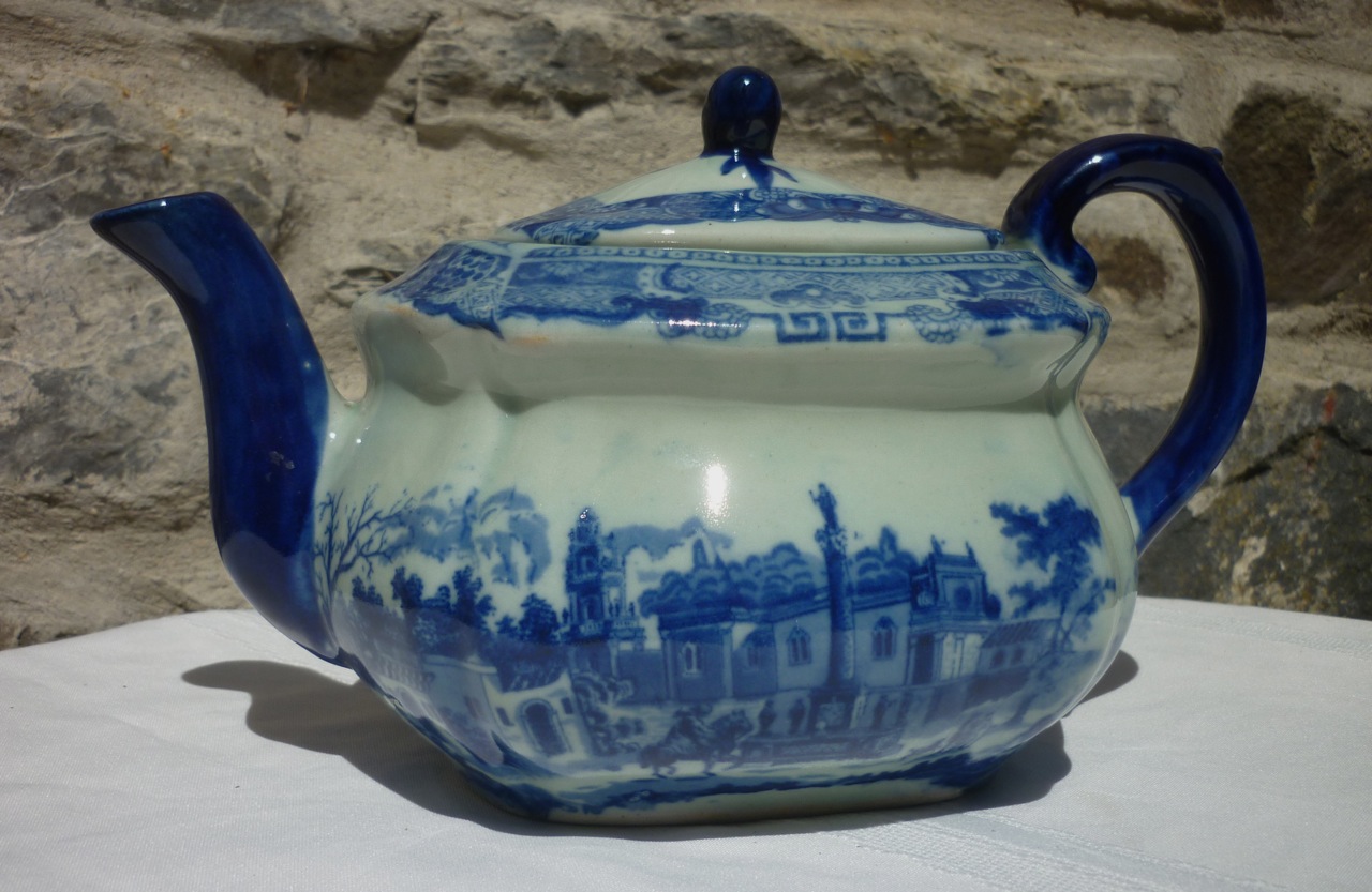 Antique Blue & White Transferware Teapot