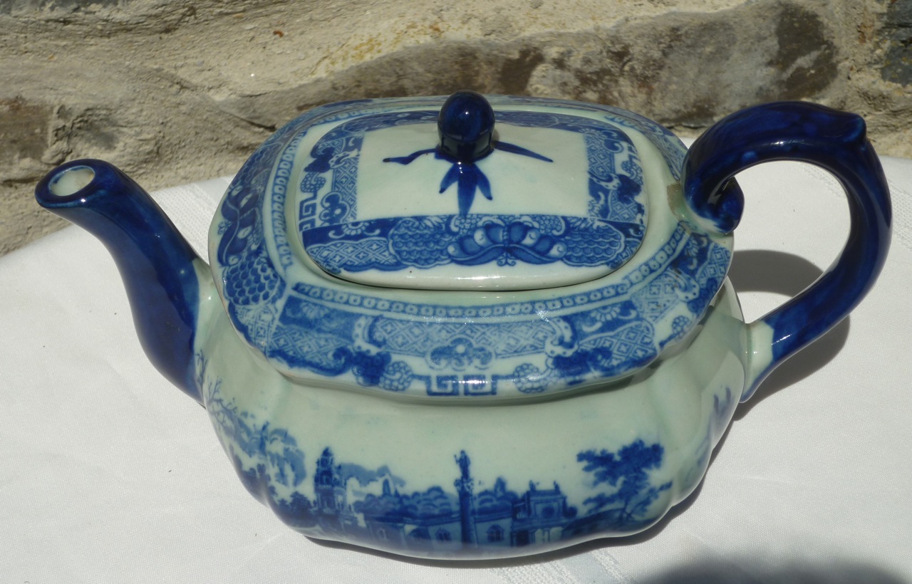 Antique Blue & White Transferware Teapot