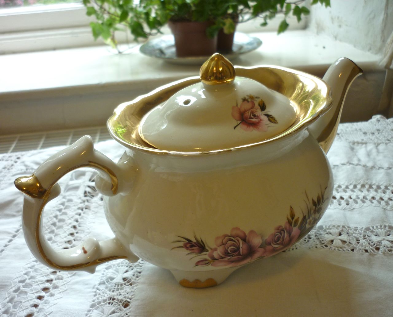 Bring Back Tea Time Vintage Roses and Gold Tea Pot