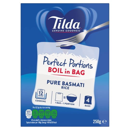 Tilda 4 x Boil in the Bag Pure Basmati Rice 250g