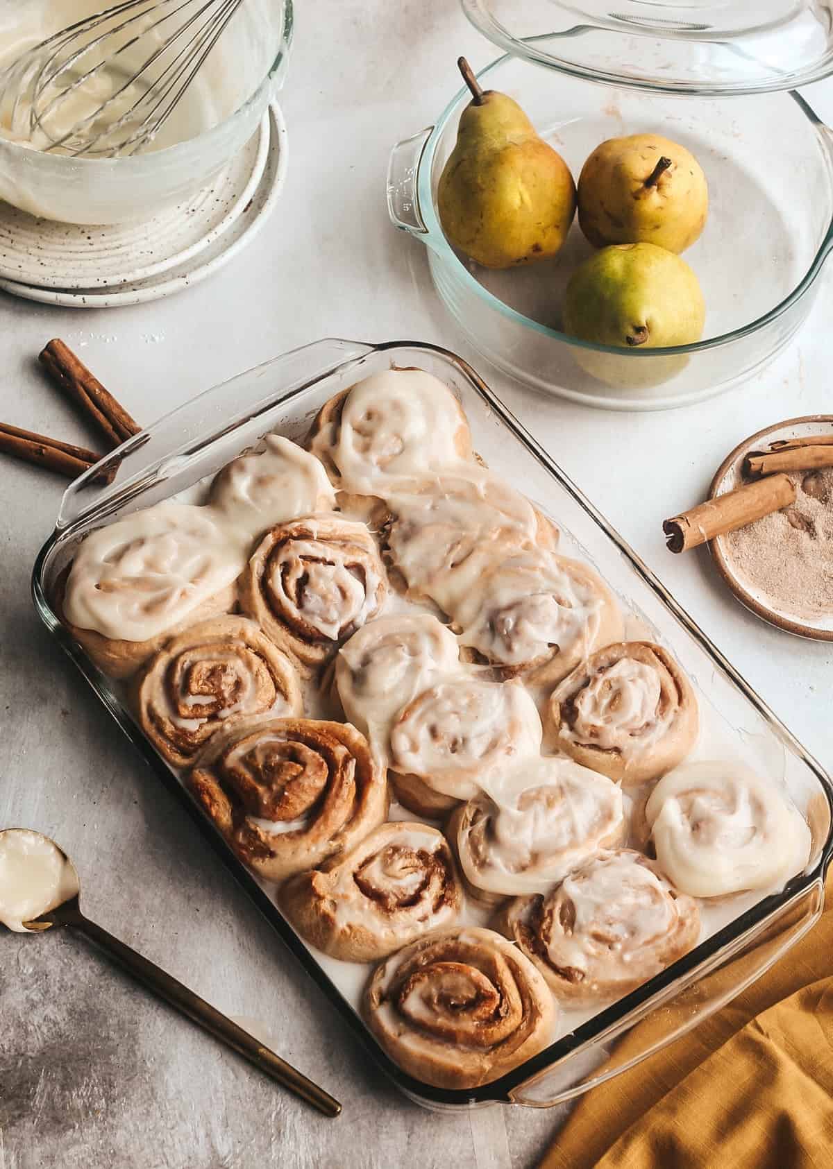 Pear Cinnamon Rolls with Cream Cheese Frosting Britney Breaks Bread