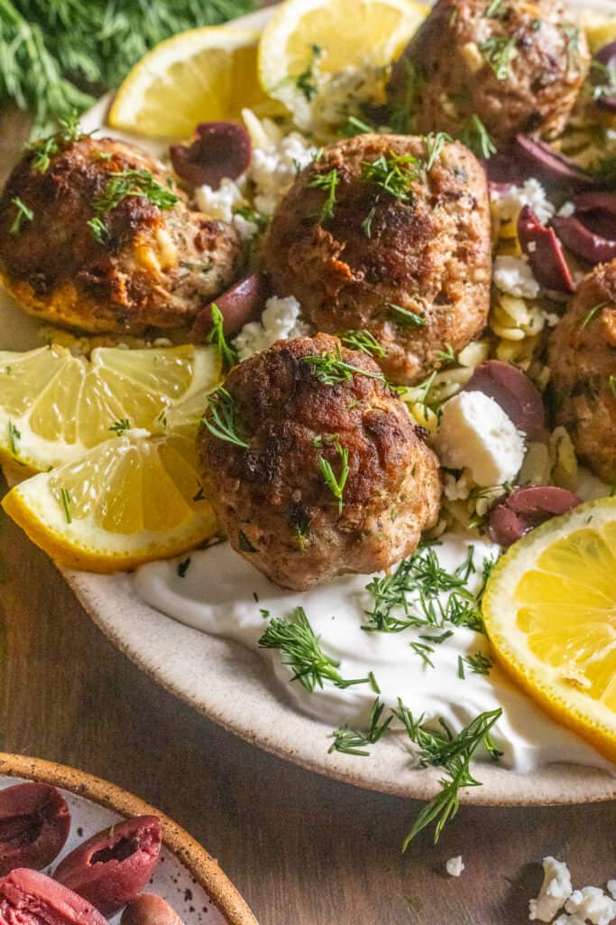 Greek Meatballs with Creamy Lemon Orzo Britney Breaks Bread