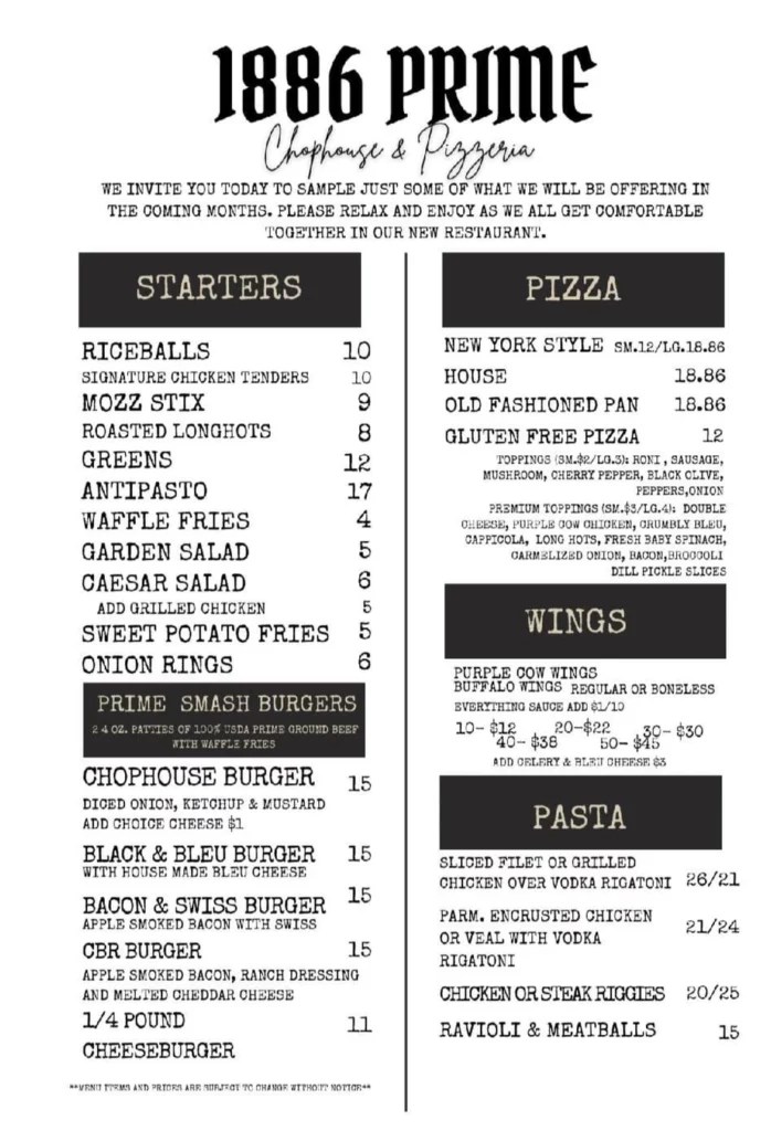 1886 Prime Frankfort NY Restaurant Menu Reviews