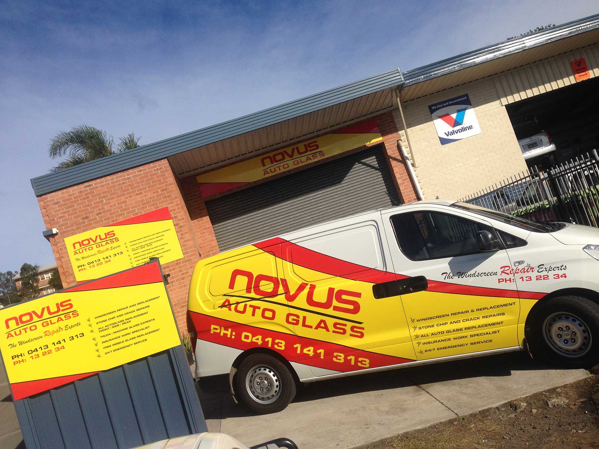 Novus Auto Glass Broadcasting Signs Wollongong