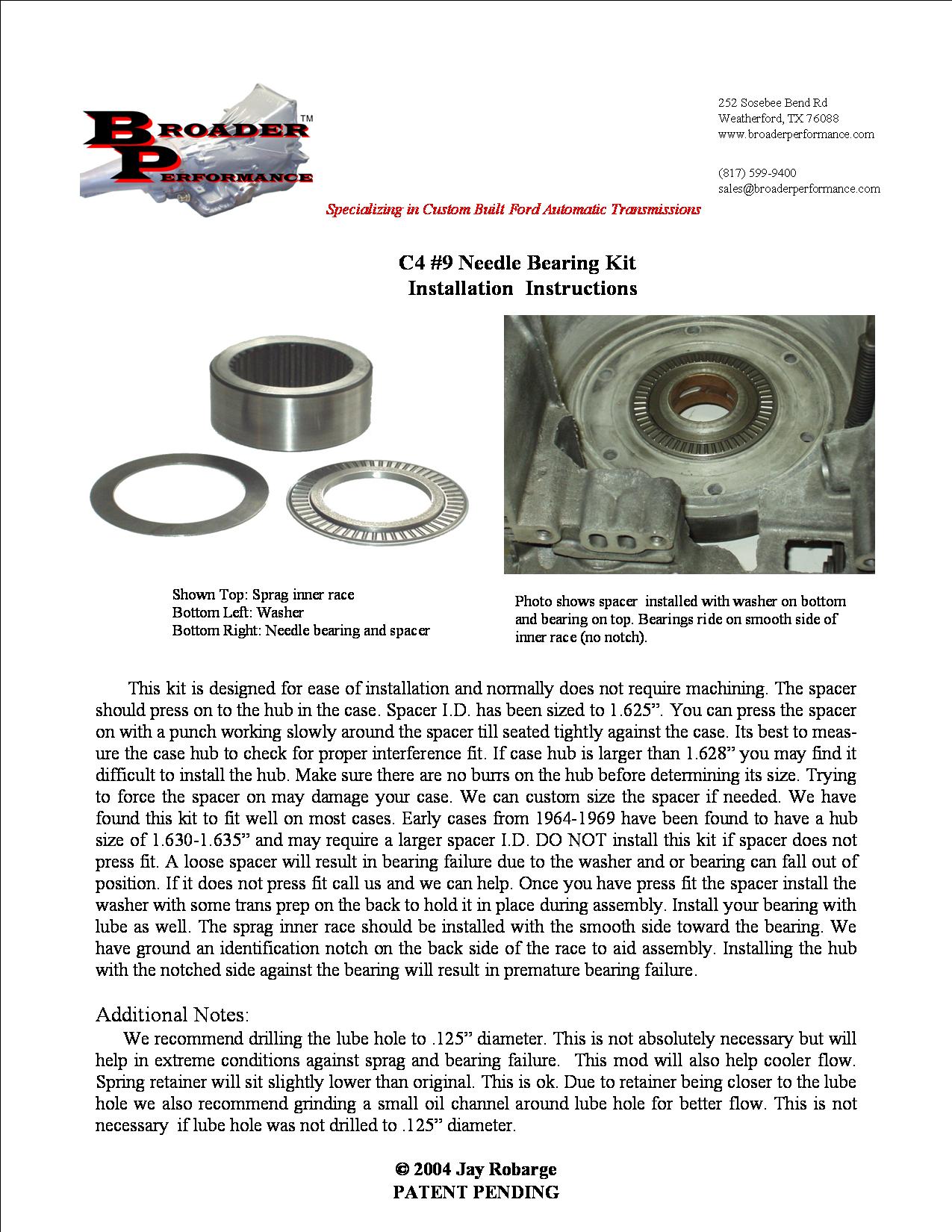 C4 Needle Bearing Kit number 9 Broader Performance