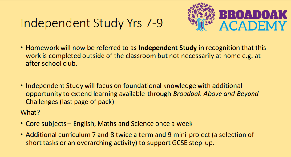 Information about Independent Study Broadoak Academy
