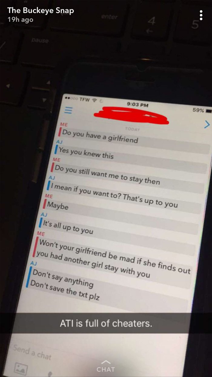 Ohio State Snapchat Account Exposes This Dude For Cheating On His