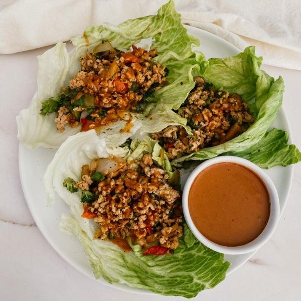 Chicken & Veggie Lettuce Wraps with Peanut Sauce Brocc Your Body