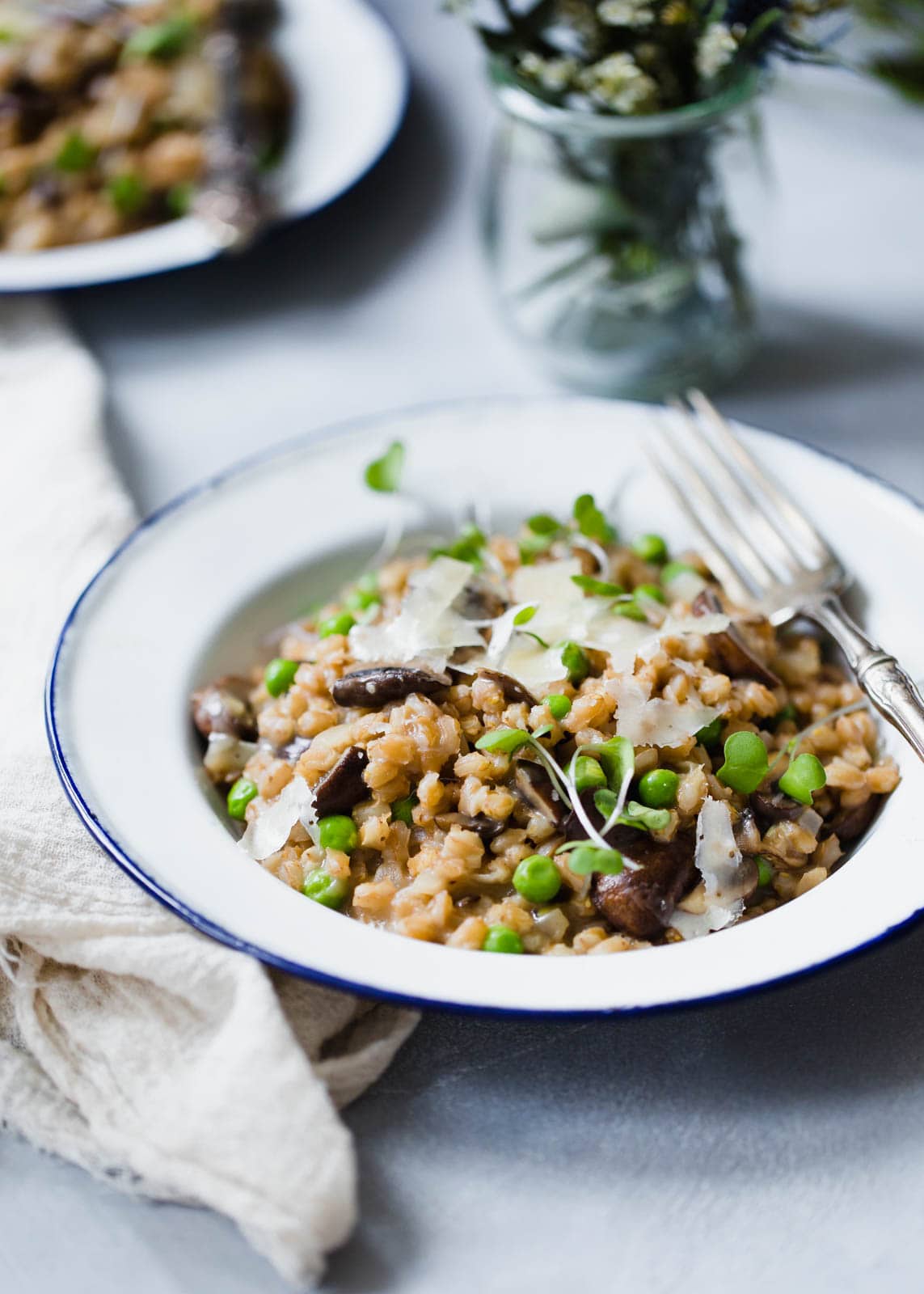 Spring Pea and Mushroom Farro Risotto + Video! Broma Bakery