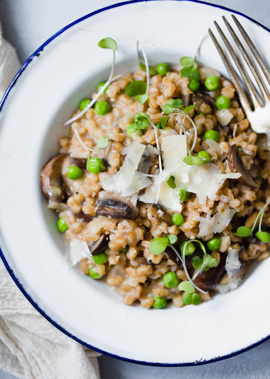 Spring Pea and Mushroom Farro Risotto + Video! Broma Bakery
