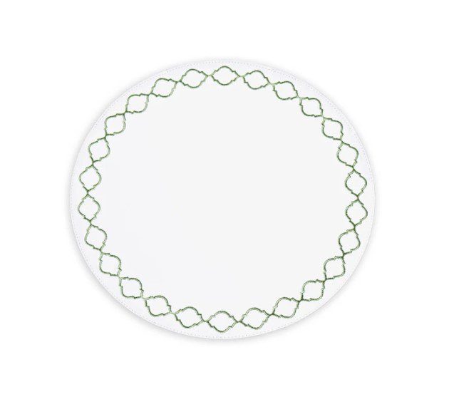 Beatriz Ball Vida Green Embroidered Quatrefoil Round Placemats Set of