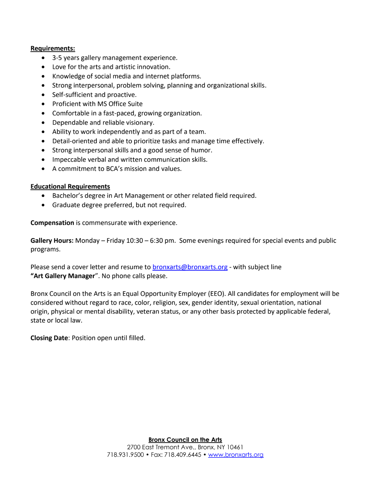 Looking To Hire An Art Gallery Manager The Bronx Daily