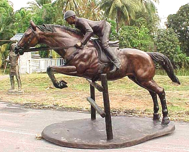LifeSize Bronze Rider & Jumping Horse Statue