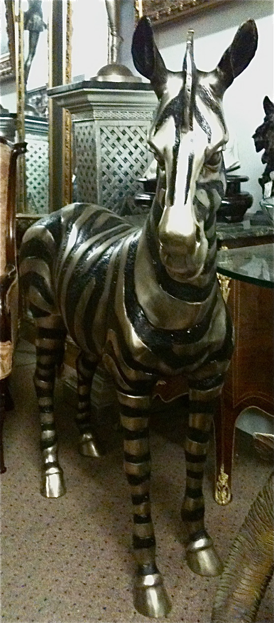 Bronze Zebra Statue Bronze Horse with Saddle on oval Wood Base Figurine
