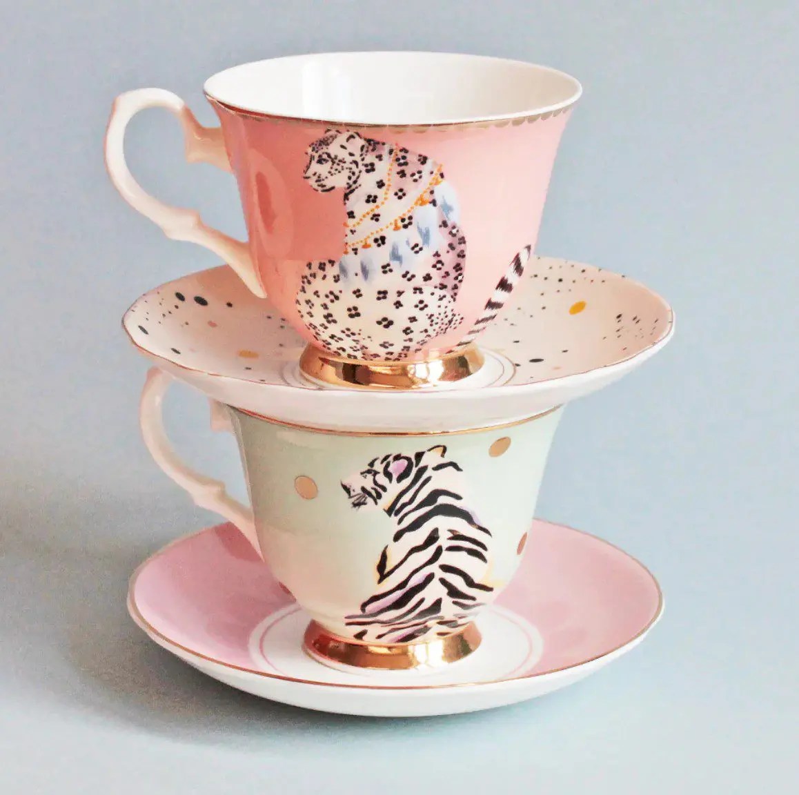 YVONNE ELLEN BIG CATS TEACUP & SAUCER (SET OF 2) Brookfield House