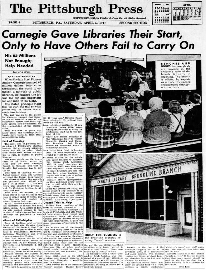 Carnegie Library Brookline Branch 1947