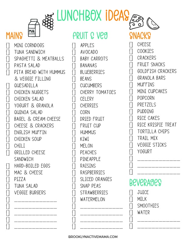 Back To School Weekly Lunch Planner Lunch Box Printables