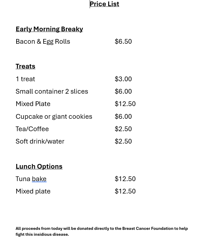 Breast Cancer Food Stall Fundraiser Brook Medical Centre