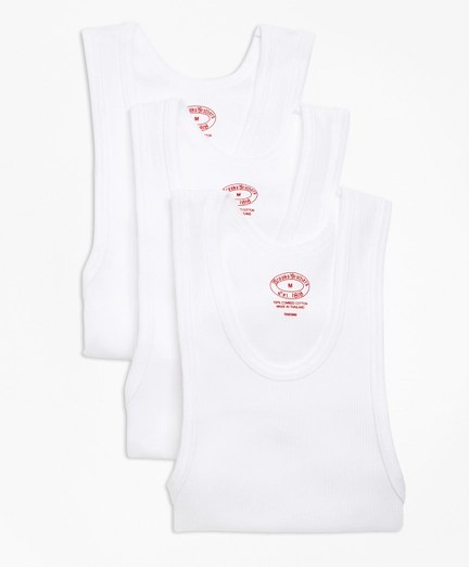 Boys' White Cotton Athletic Tank Undershirt Three Pack Brooks Brothers