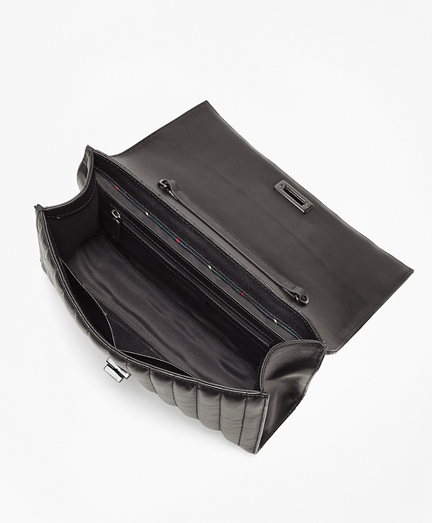 Women's Black Leather Quilted Medium Shoulder Bag Brooks Brothers