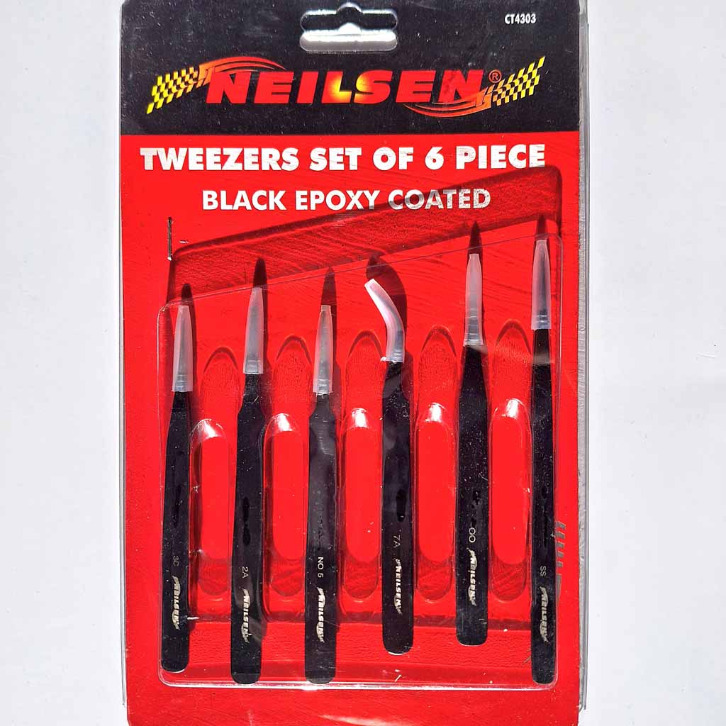 6 piece Black Epoxy Coated Tweezers set CT4303 Brooks Models