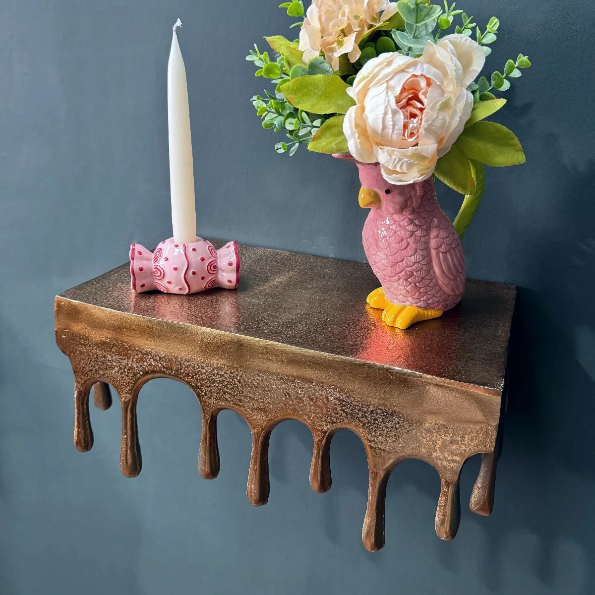 Small Dripping Gold Wall Shelf Brown and Ginger