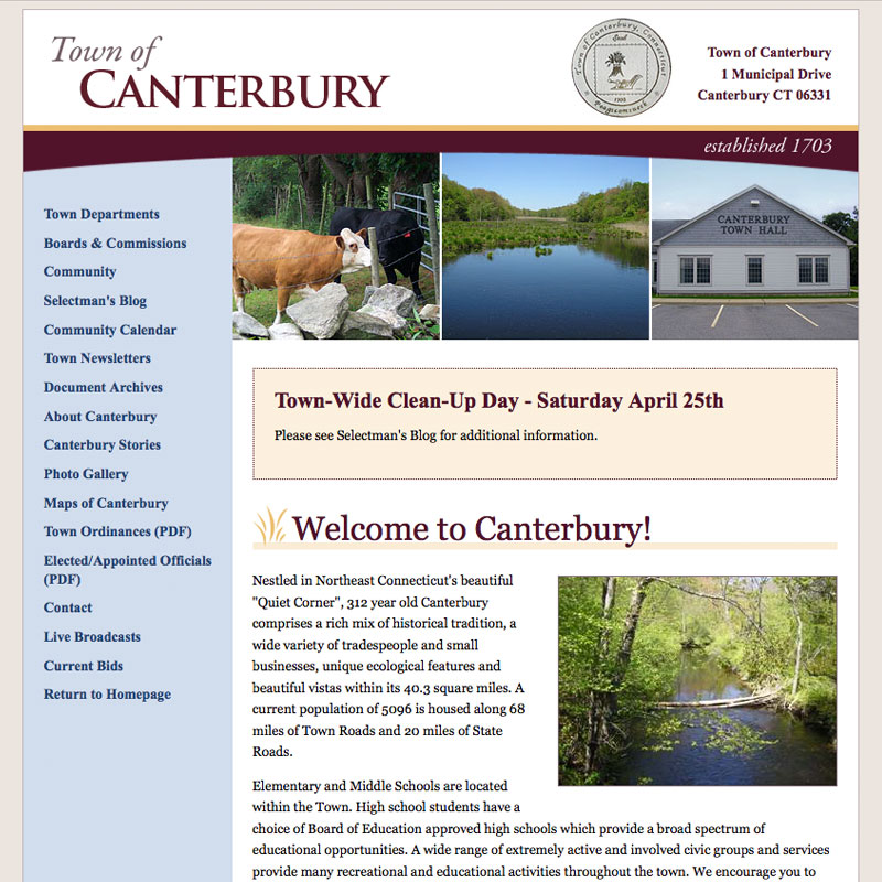 Town of Canterbury website Brown Bear Creative