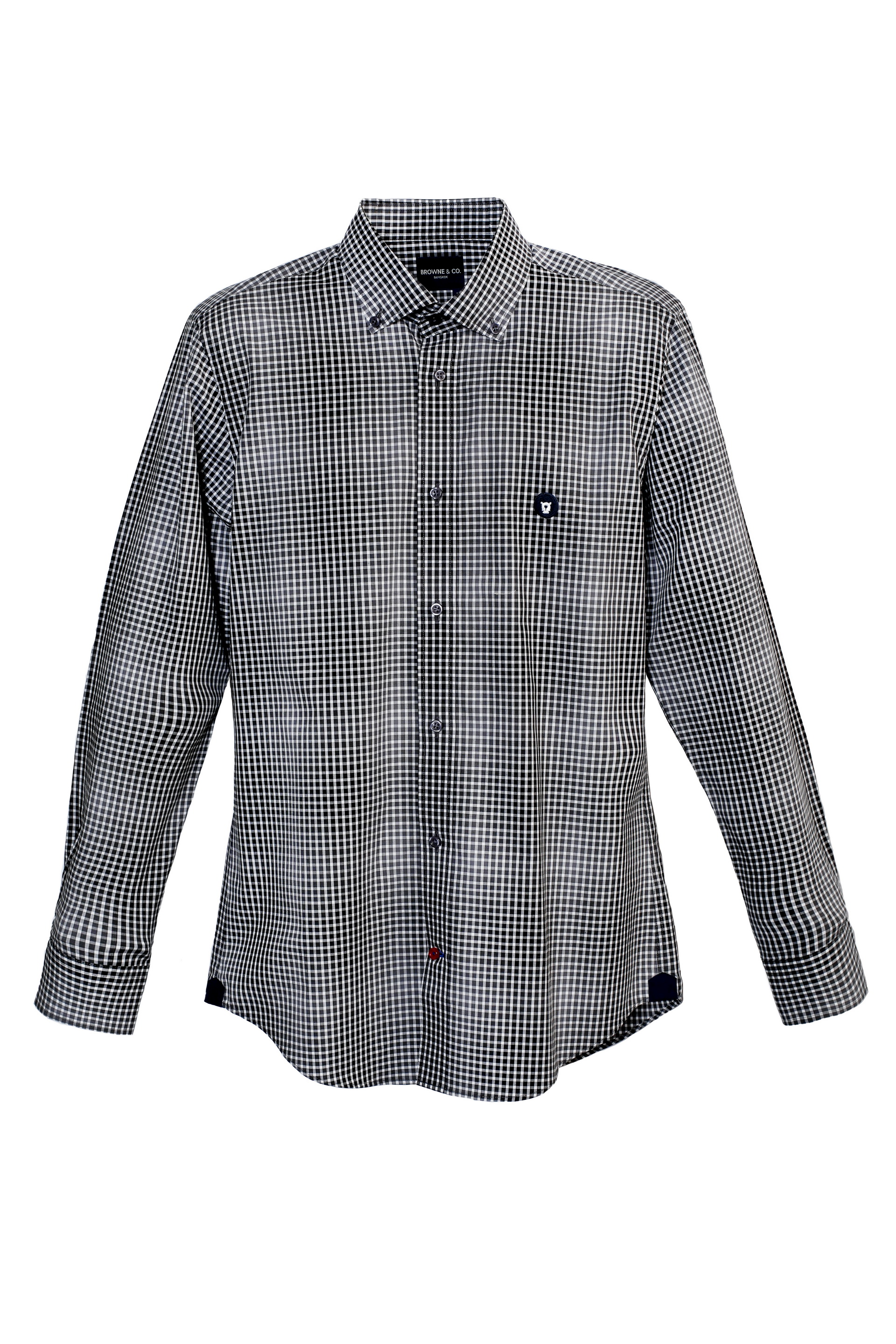 Black Button Down Collar Long Sleeves Small Check Shirt