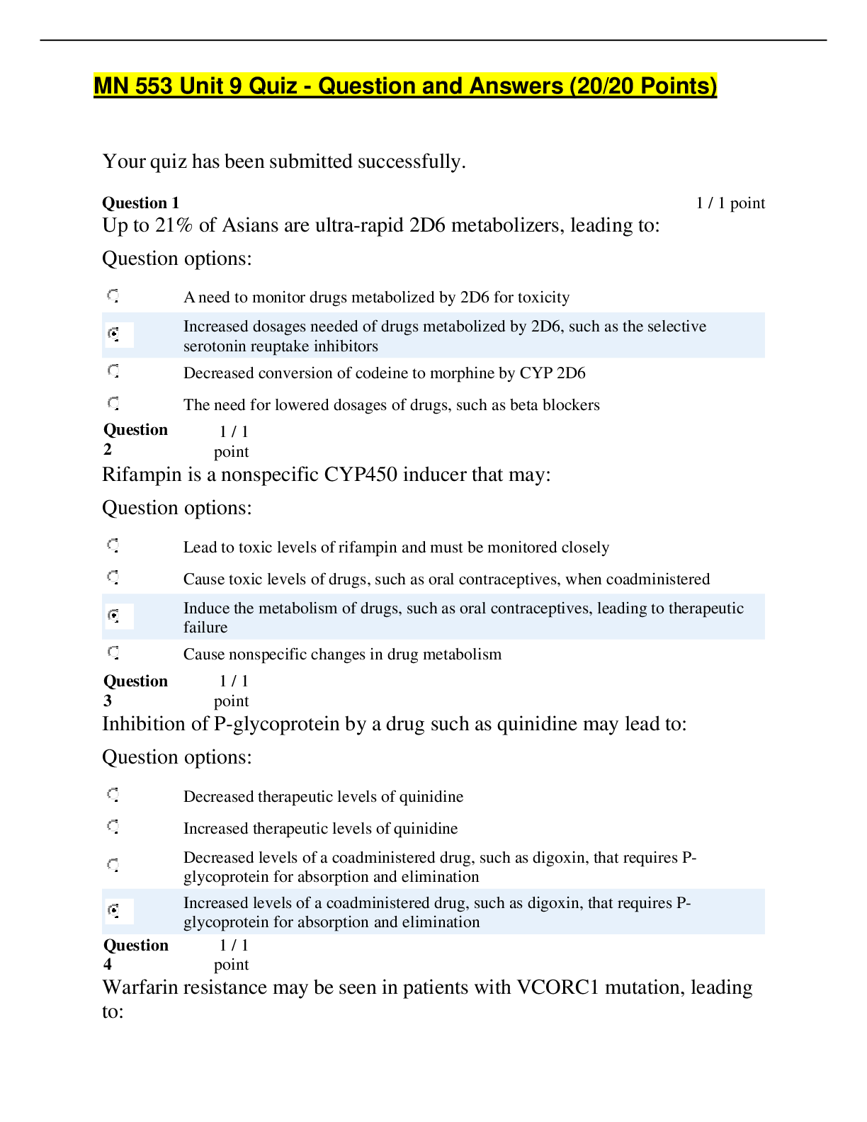 MN 553 Unit 9 Quiz Question and Answers (20/20 Points)