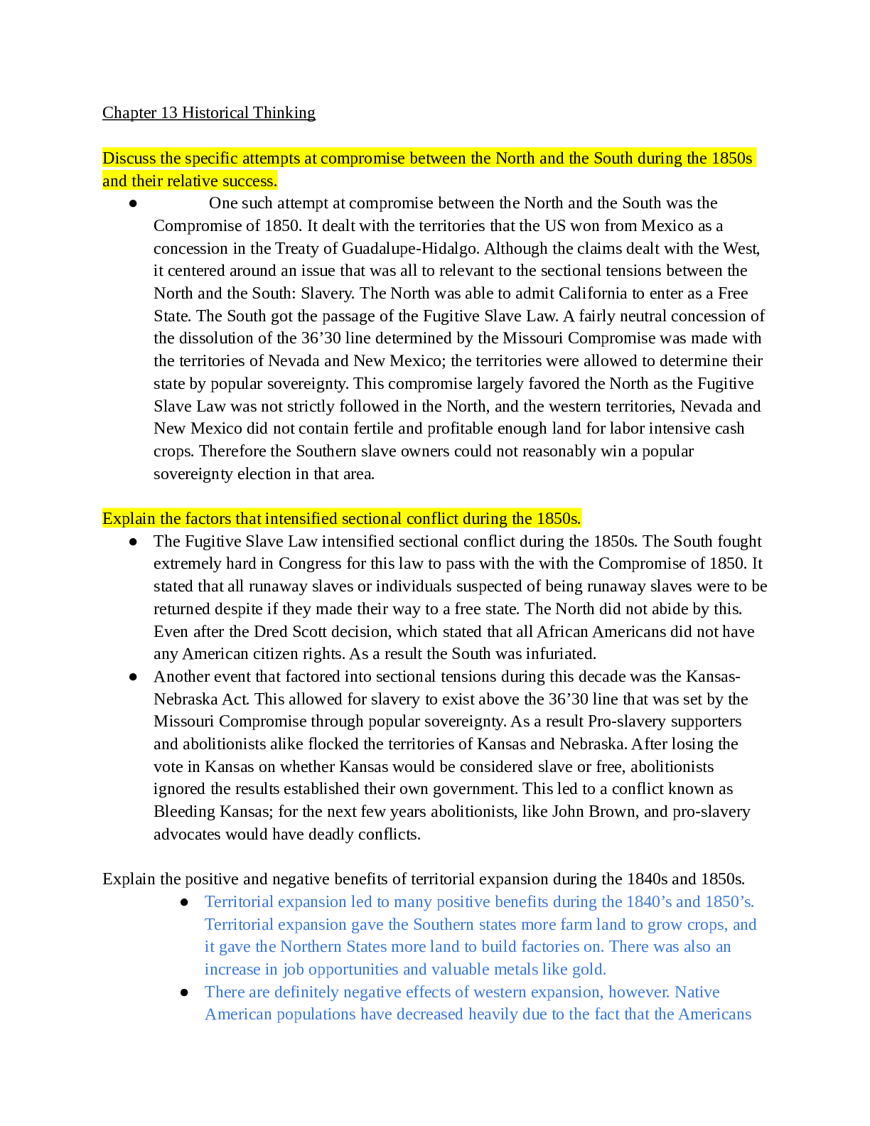 Elberta Open Campus High School HISTORY 101APUSH Historical Thinking Questions (1315