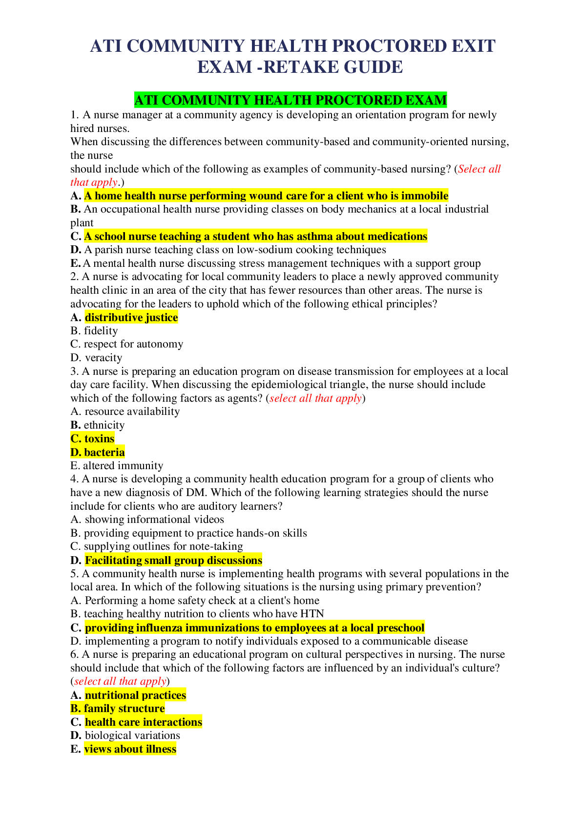 ATI COMMUNITY HEALTH PROCTORED EXIT EXAM RETAKE GUIDE Browsegrades