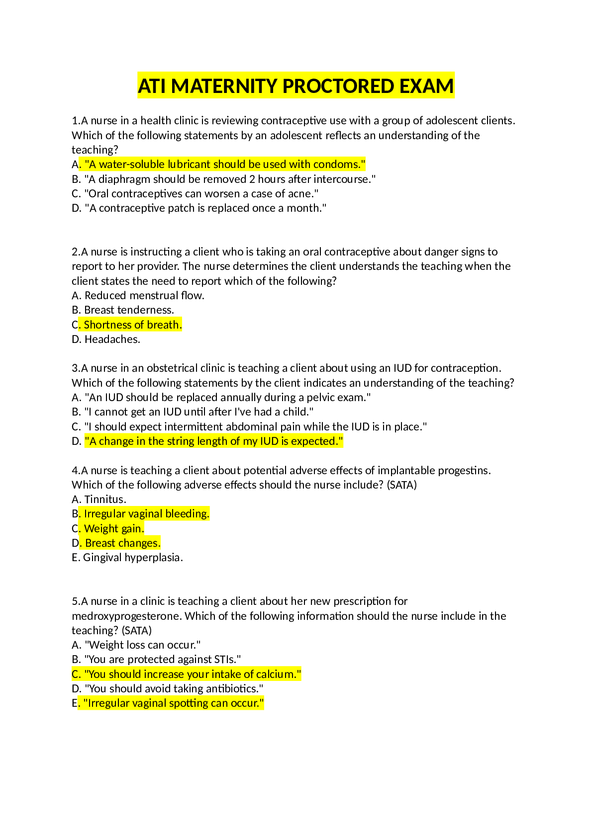 ATI Maternity Proctored Exam 2020 Browsegrades