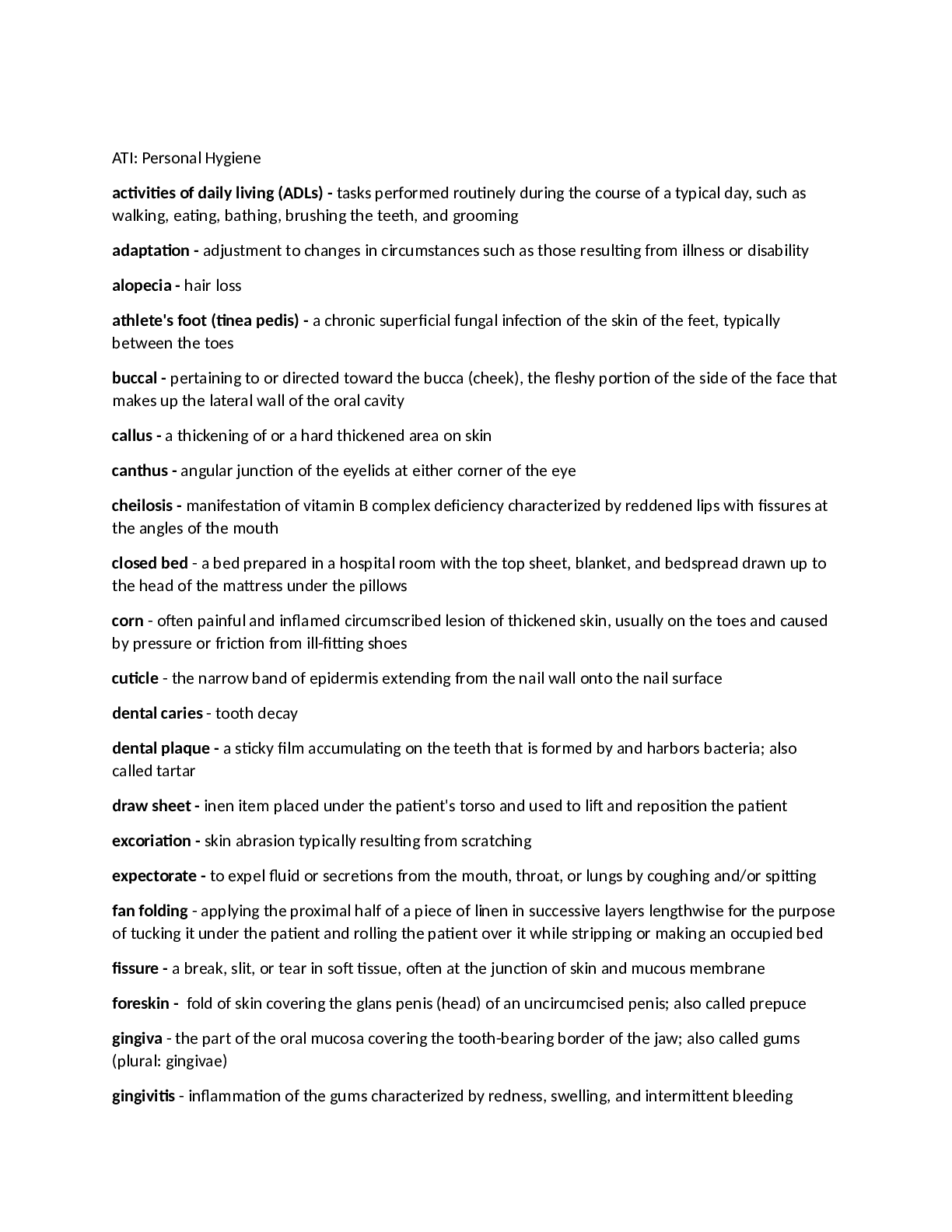 ATI PERSONAL HYGIENE LATEST STUDY NOTES 2021 Browsegrades