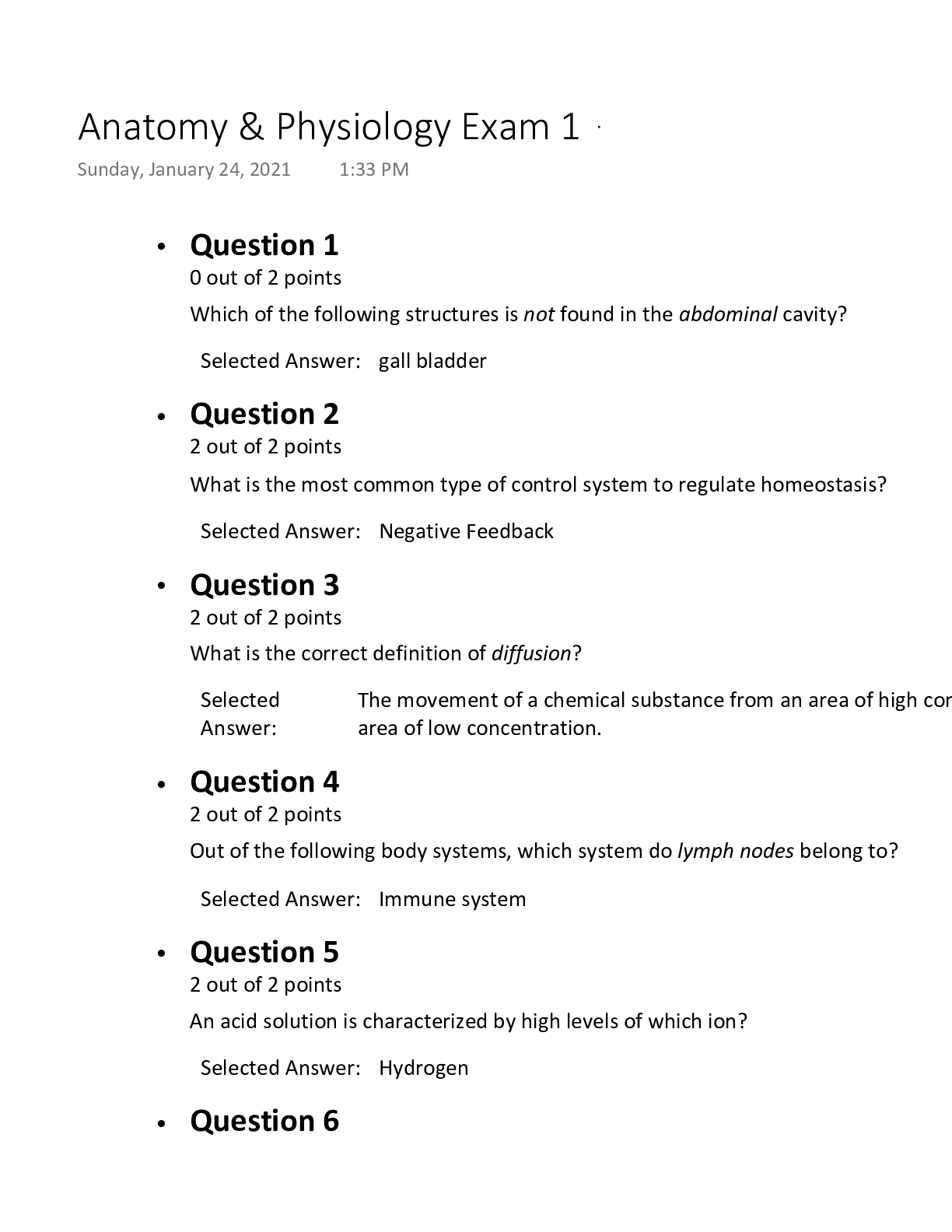 Anatomy & Physiology Exam 1 Browsegrades