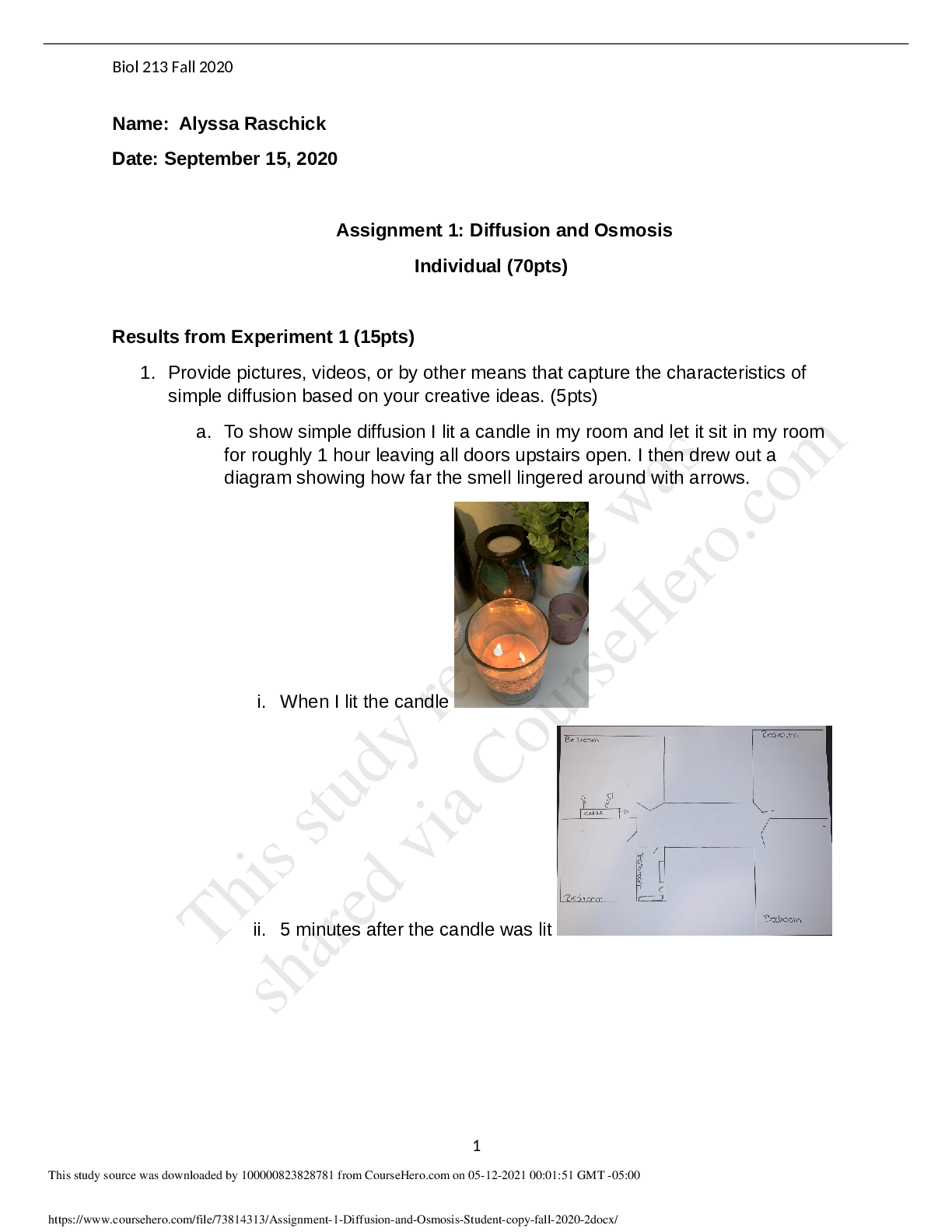 Diffusion and Osmosis Lab 6, With prelab Questions and postlab