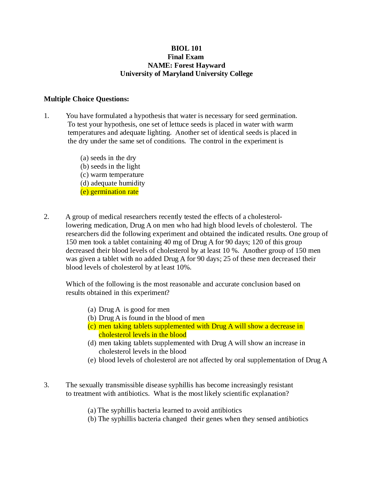 STRAIGHTERLINE BIO 101 FINAL EXAM ALREADY PASSED Browsegrades