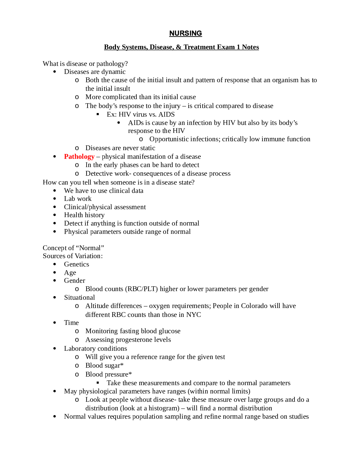 Body Systems, Disease, & Treatment Exam 1 Notes Browsegrades