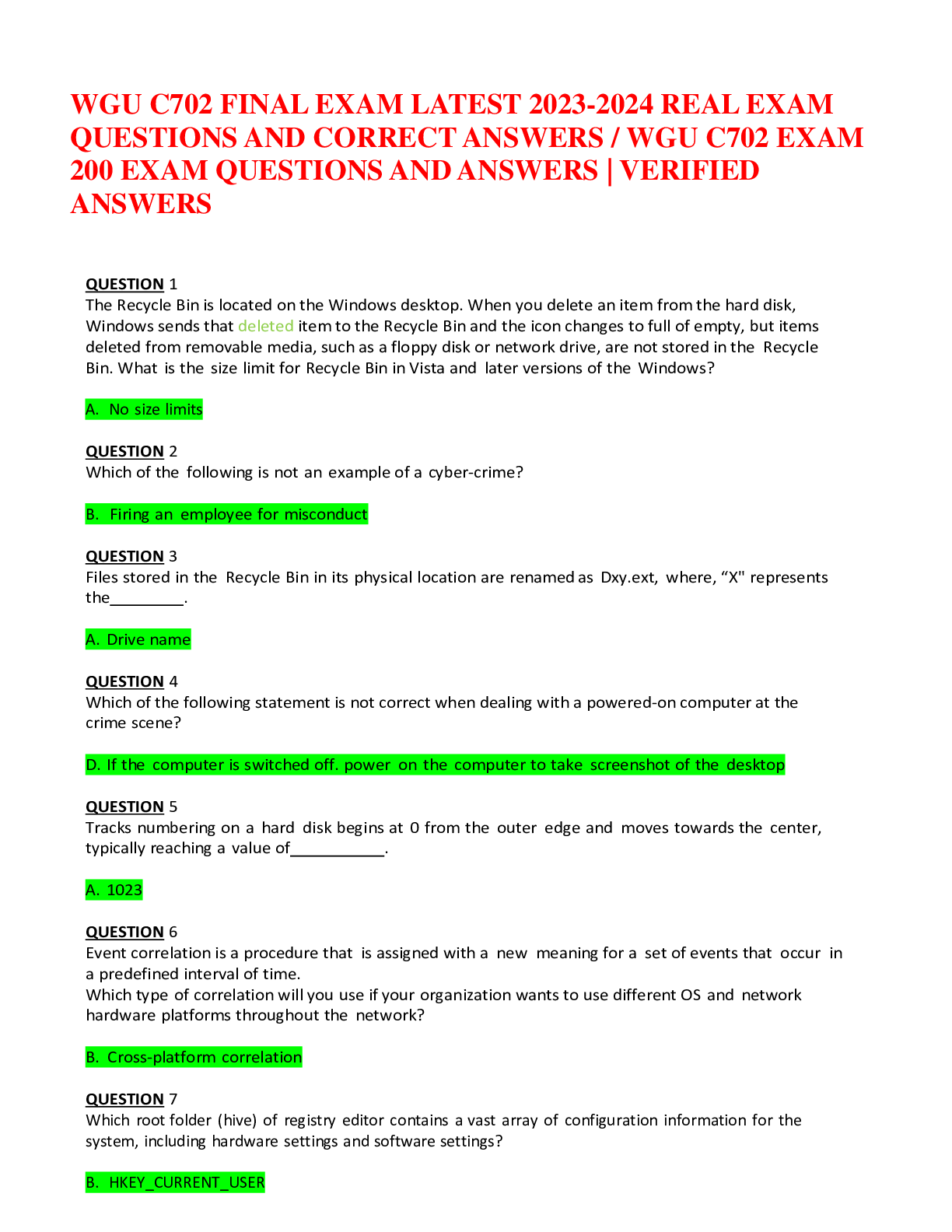 WGU C702 FINAL EXAM LATEST 20232024 REAL EXAM QUESTIONS AND CORRECT