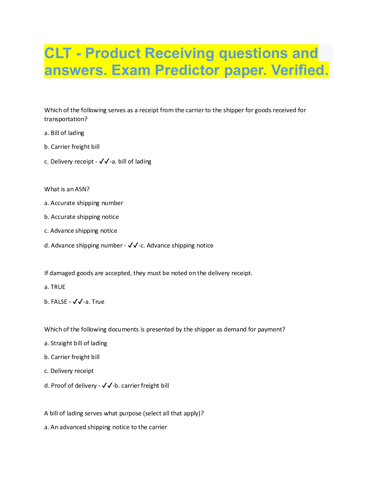 CLT STUDY GUIDE latest updated Browsegrades